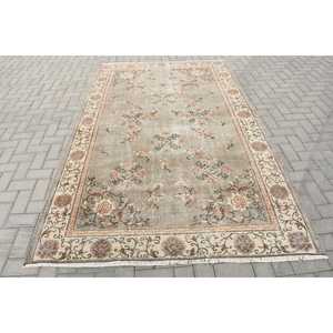 5.4x8.8 ft Turkish Rug, Vintage Rug, <b>Brown</b> Plants & trees <b>Wool</b> Rug - Product Image 3