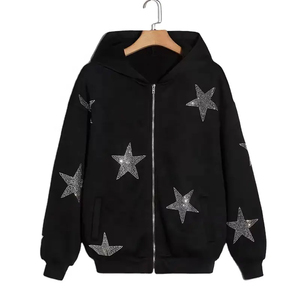 Vente en gros Sweat à capuche de haute qualité avec logo en strass avec fermeture éclair complète Pull-over respirant avec strass personnalisés Sweat à capuche personnalisé avec OEM - Product Image 1