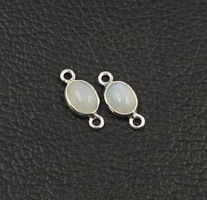 Argent Sterling 925 8x10mm Cabochon de pierre de lune arc-en-ciel naturel lunette ovale réglage connecteurs de lien en or fin faisant collier - Product Image 5