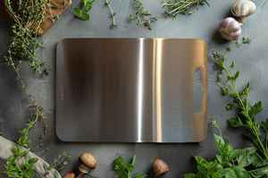 Tabla de cortar de acero inoxidable, tabla de preparación de cocina personalizada, duradera, ligera, apta para lavavajillas, 4mm de espesor - Product Image 5