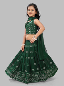 Ensemble Lehenga Choli long vert à motifs ethniques pour filles Shoryam Fashion avec dupatta, tenue de fête traditionnelle pour enfants - Product Image 5