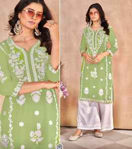 ชุดปาร์ตี้สไตล์อินเดียสำหรับผู้หญิงชุดปาร์ตี้สไตล์อินเดียปักลายแบบยาวแนวแฟชั่นแบบหรูหราพร้อมพาลาซโซผู้ผลิตและขายส่ง - Product Image 5