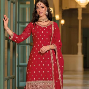 Venta al por mayor de Georgette de aluminio con traje de trabajo bordado con plaza y dupatta bordada para mujer venta en línea - Product Image 1