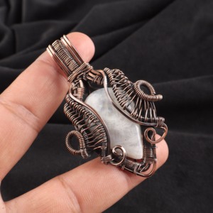 Elegant Pear Cut Rainbow Moonstone Copper Wire <b>Wrapped</b> Pendant White Stone Silver Plated <b>Bridal</b> Wedding Engagement Party Wear - Product Image 4