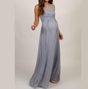 Respirant personnalisé imprimé robe de grossesse décontracté femmes maternité longue robe couleur unie femmes robe de maternité bas quantité minimale de commande - Product Image 4