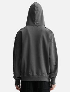 เสื้อฮู้ดผู้ชายแบบวินเทจทำจากผ้าฝ้ายเทอร์รี่ฝรั่งเศสแบบรูดซิปเป็นกรดซีดจาง - Product Image 4