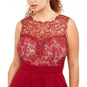 Abito da donna alla moda a trapezio, taglie forti, stile vintage formale, con design in pizzo naturale squadrato, rosso medio - Product Image 3