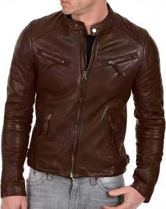Chaqueta de cuero para hombre de mezcla de lana premium para la temporada de invierno, cuero genuino personalizado con estilo motero, chaqueta impermeable para hombre. - Product Image 2