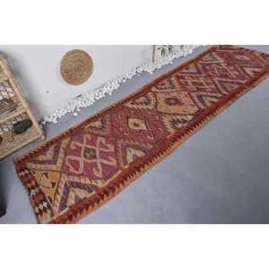 Tapis en Laine de Style Ethnique en Rouge Orange Tapis de Salon à Dos en Latex de 2.8X10.3 pieds pour Entrée Couloir Motif Rectangle Rayé - Product Image 2
