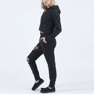 Ensemble de survêtement décontracté pour femme en coton doux, avec pantalon de survêtement à taille élastique, style usé - Product Image 4