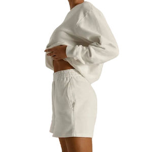 Conjunto Deportivo de Dos Piezas para Mujer, Sudadera de Algodón con Cuello Redondo y Pantalones Cortos de Felpa, Estilo Informal - Product Image 4