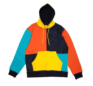 Sweat à capuche streetwear d'hiver pour homme, personnalisé avec logo, en coton multicolore, taille XS, fermeture éclair, poches kangourou, design patchwork color block, 360g - Product Image 1