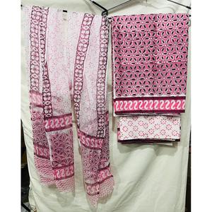 Conjunto de traje de algodón con estampado a mano para mujer con dupatta de gasa - Product Image 1