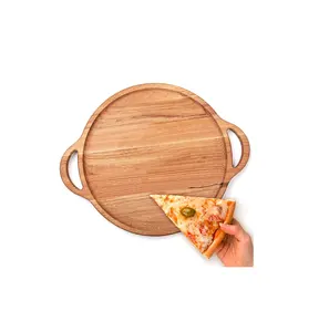 木製ピザボードラウンドハンドピザパンベーキングトレイまな板プラッターピザケーキ耐熱皿ツール