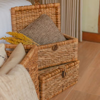 Panier de rangement en jacinthe d'eau tressé, écologique, fait main, design bohème, multifonctionnel, pour la lessive - Vente en gros à prix abordable