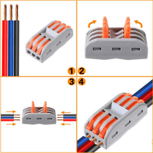 Borne de raccordement rapide 3 entrées 3 sorties, orange-gris, en cuivre étamé, à sertir, pour câblage rapide – Meilleure vente - Product Image 3