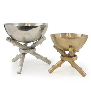 AK Brass Round <b>Metal</b> <b>Bowl</b> with Attractive Stand Set of 2 In Silver & Gold Antique Finished For Kitchenware / Tableware - Product Image 2