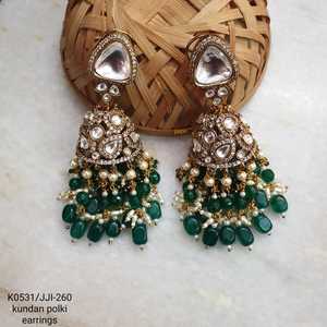 Gold Plated <b>Green</b> Stone Kundan Polki Jhumki Made of Alloy Material - Product Image 5