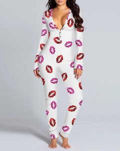 Nuevo Pijama Sexy de Moda con Estampado Navideño y de San Valentín, de Manga Larga y Pantalón Largo, con Abertura Trasera para Mujer - Product Image 5