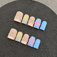 Lot de 10 faux ongles de luxe faits à la main, forme bec de canard, longs, peints à la main, en acrylique, à presser