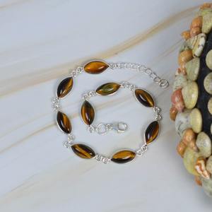 Tiger Eye 925 Sterling Silver Gemstone <b>Adjustable</b> <b>Bracelet</b> Tiger <b>Bracelet</b> Marquise Shape Jewelry Handmade <b>Bracelet</b> Jewelry - Product Image 4