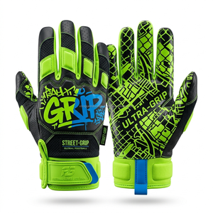 Gants de football américain en cuir imprimés sur mesure, à doigts complets, avec rembourrage épais, antidérapants, sangle de poignet, pour entraînement gaucher, OEM - Product Image 1