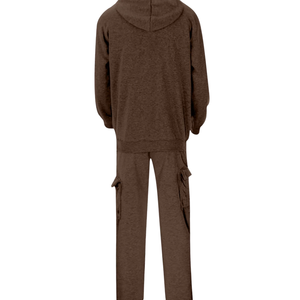 Ensemble survêtement en molleton pour homme, sweat à capuche et jogging marron uni, deux pièces, logo personnalisé, OEM, streetwear, décontracté, vêtements de sport, style en gros - Product Image 4