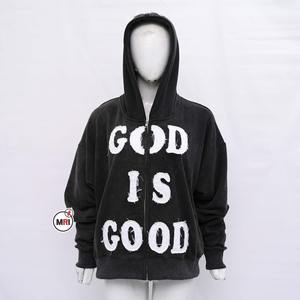 Vente en gros de sweats à capuche brodés de qualité supérieure 450GSM épais et lourds pour hommes 100% coton patch brodé sweat à capuche zippé - Product Image 1