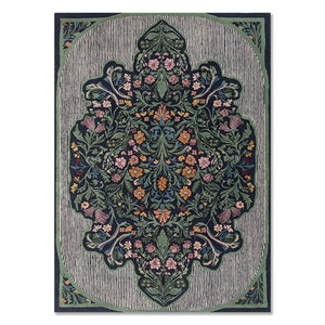 Alfombra de Lana Azul Nebulora Tnc-1512, Tejida a Mano, Diseño Floral Clásico, para Sala de Estar, Pasillo, Rectangular, 10 mm, Viscosa - Product Image 1