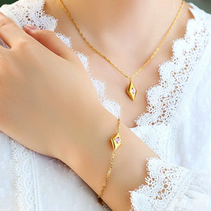 Trendy Non Tarnish Waterproof 316L Stainless Steel Pink 14k 18k Gold Plated Necklace <b>Bracelet</b> Zircon Jewelry <b>Set</b> for Women - Product Image 4