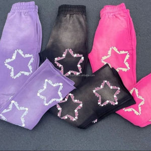 Sun Faded Joggers Distressed Men Faded Acid Sun Wash Set Pantalones de chándal bordados DTG Logo Hoodie Sweatsuit Pantalones acampanados Chándal - Product Image 3