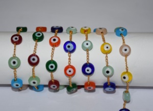 Chaîne de perles multicolores de 4 mm de qualité supérieure, chaîne de chapelet plaquée or, fil enroulé à la main, chaîne de perles faite à la main pour la fabrication de bijoux - Product Image 6