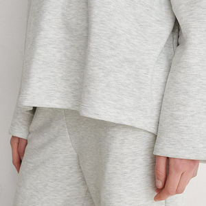 Sweat à capuche surdimensionné pour femmes gris chiné de luxe 100% coton Streetwear ourlet goutte épaule Premium doux polaire personnalisé sweats à capuche pour femmes - Product Image 4
