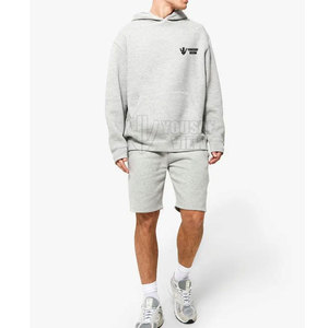 OEM Casual Men's Hoodie Shorts <b>Set</b> Best Cotton Made Plus Size Summer Solid Printed Pattern for Sale - Product Image 2