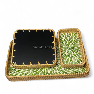 Bandeja Artesanal de Nácar Natural con Ratán para Servir Alimentos, Uso en el Hogar, Comedor y Restaurante - Product Image 3