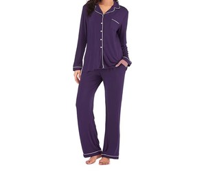 Logo personnalisé confortable couleur unie manches longues grande taille vêtements d'été doux et respirant ensemble de pyjamas pour femmes vêtements de nuit pour femmes - Product Image 3