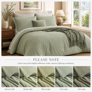 OEM Custom 7 Piece Bed in a Bag Comforter Set Sage <strong>Green</strong> <strong>Striped</strong> Microfiber <strong>Bedding</strong> with Sheets and Pillow Shams - Product Image 4