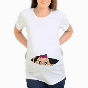 T-shirt de maternité en coton 100 % respirant et écologique pour femmes enceintes, été 2026, avec appliques de logo personnalisées, haute qualité - Product Image 2