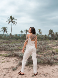 Mono blanco de algodón para mujer sin mangas Maxi largo con cintura alta estilo bohemio monos estampados para salir - Product Image 6