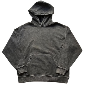 Sweat à capuche streetwear noir doux et confortable, le plus vendu, effet délavé, faible MOQ et prix, tissu et logo personnalisables - Product Image 1