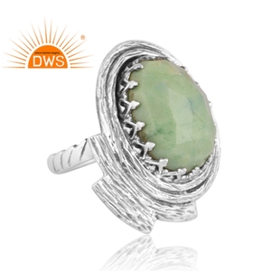Latest Trending Oxidized Sterling Silver Natural Chrysoprase Gemstone <b>Statement</b> <b>Ring</b> Custom Jewelry Manufacturer - Product Image 2