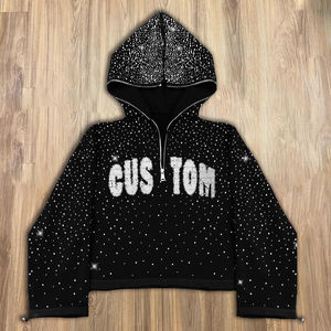 High Quality Streetwear Custom Rhinestone Diamond <b>Hoodies</b> Manufacturer Zipper Cotton French Terry Oversized Cotton Hoodie - Product Image 1