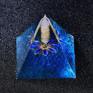 Bleu Lapis Lazuli Orgone Pyramide Générateur D'énergie Pilier En Cristal De Quartz Blanc Poli pour La Décoration De La Maison pour La Méditation D'amour - Product Image 2