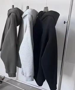 Produit de vente chaud pur pull uni surdimensionné personnalisé à capuche mélangé pour hommes et femmes avec poches et cordons de serrage pour les deux - Product Image 1