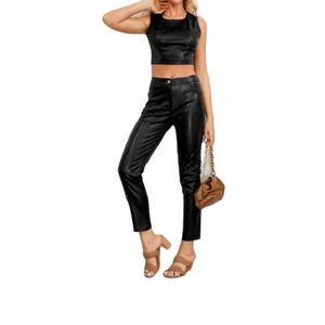 Pantalones Ajustados de Cuero Puro para Mujer, con Encaje y Cuentas, Listos para Enviar, para Uso Diario, Precio Económico - Product Image 4