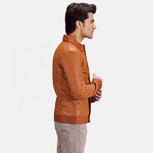 Chaqueta de cuero para hombre en color naranja, chaqueta de cuero de oveja personalizada para hombre, chaqueta de cuero acolchada para hombre - Product Image 4