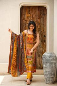 Costume Salwar en soie lourde de créateur avec imprimé fantaisie tenue de mariage pakistanais tenue de fête décontractée longue robe Dupatta - Product Image 4