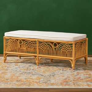 Banco de ratán hecho a mano-Marco de madera maciza Tejido artesanal para decoración de patio interior o exterior - Product Image 4