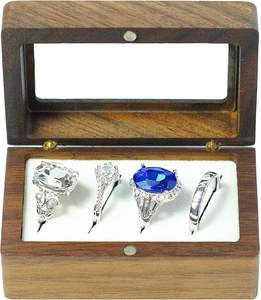 Boîte à bagues en bois de noyer décorative vintage stockage de bijoux de forme carrée avec une surface lisse exquise - Product Image 1