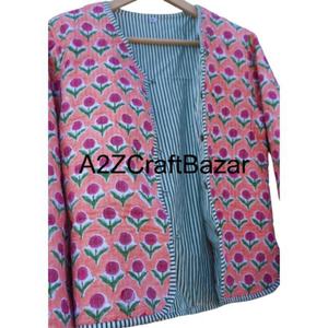 Veste matelassée réversible pour femme en coton 100 % pur, faite à la main, imprimé floral, pour les mariages et les événements - Product Image 3